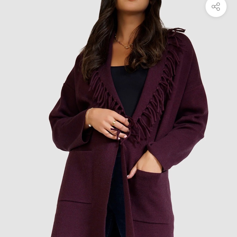 Chic Fringe Cardigan Sweater - Rich Burgundy